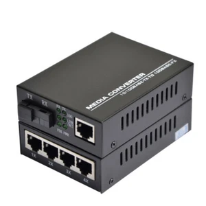 100mbps Fiber Optic Media Converter 1 SC 4 RJ45 + 1 SC 1 RJ45 Media Transceiver - Picture 1 of 6