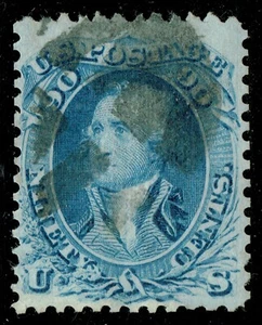 [st7213]USA 1869 Scott#101 used 90¢ blue Washington F-GRILL cv:$2,250 Cert.Crowe - Picture 1 of 3