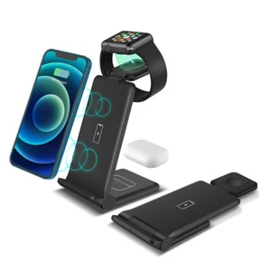 UK 3in1 15W Wireless Charger Dock Station For iWatch iPhone 14 Pro Samsung S23+ - Picture 1 of 12