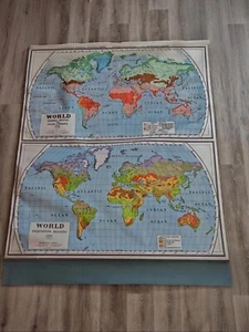 A.J. Nystrom & Co 60's Map Temperature & Vegetation World Map No.2 Pull Down 55" - Picture 1 of 7