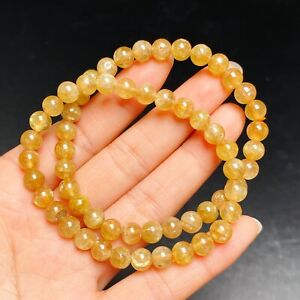 6,3 mm 2 pièces bracelet perles rondes en cristal kunzite jaune naturel véritable