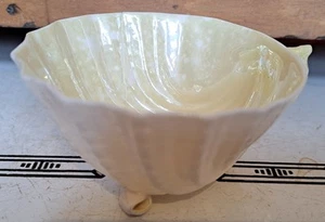Vtg BELLEEK Bone China Neptune Yellow Footed Cup, Hairline Crack, 4th Mark Green - Picture 1 of 9