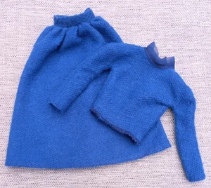 Vintage Rare 1970s Genuine Barbie Royal Blue Lace neck Jumper Skirt Suit Outfit - Picture 1 of 8