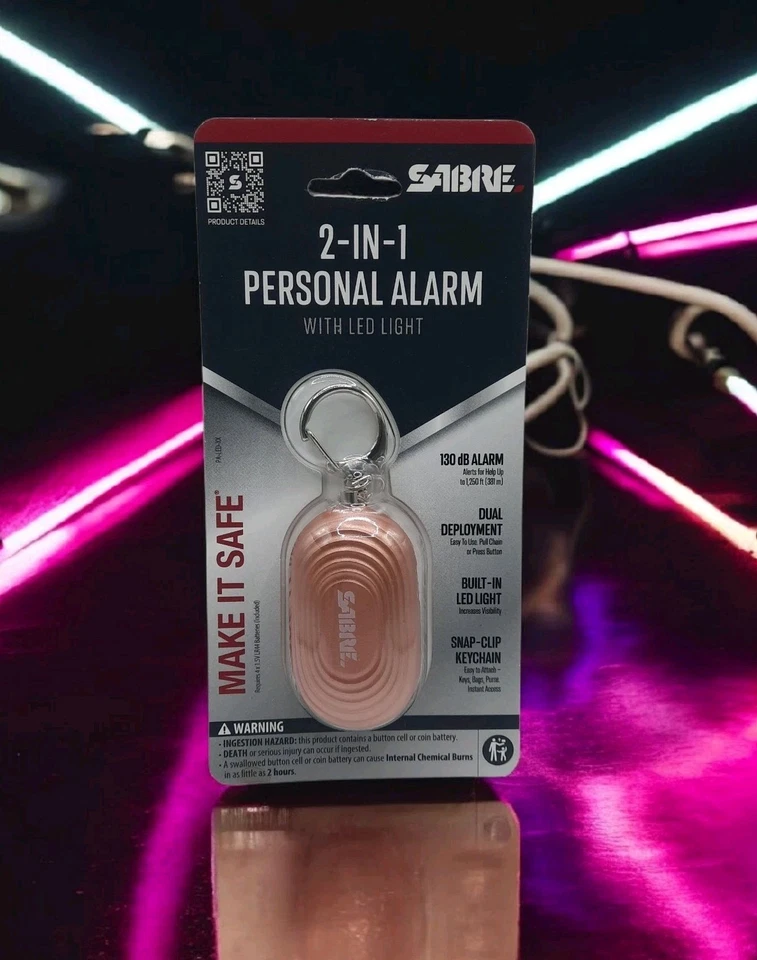 Sabre 2-in-1 Personal Alarm Light Rose Gold With LED Light 130dB Dual