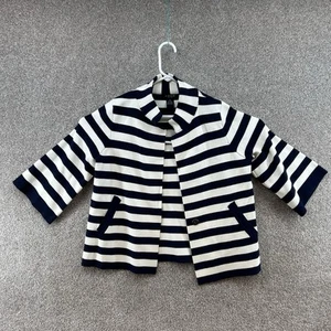 J'Envie Women's Sweater Cardigan Jacket Size Medium Blue White Striped - Picture 1 of 10