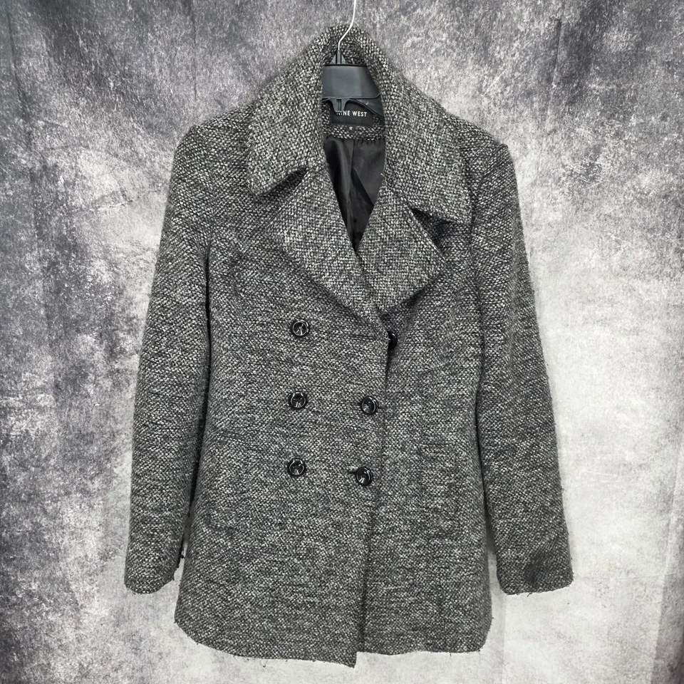Casaco feminino Nine West Pea 12 cinza duplo breated mistura de lã peso pesado - Imagem 1 de 4