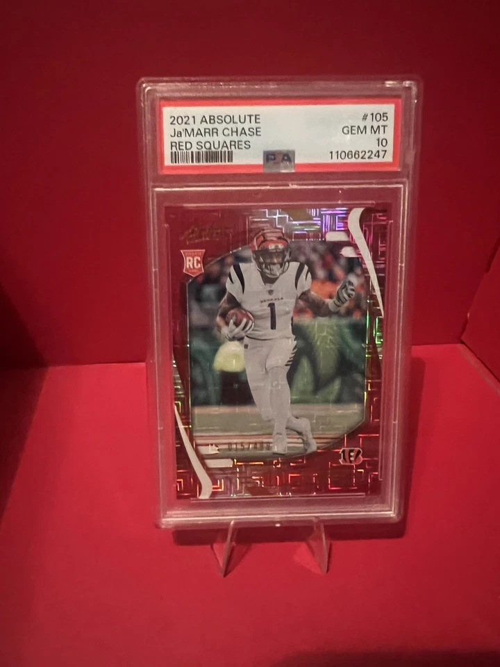 2021 Panini Absolute - Rookies Ja'Marr Chase #105 Red Squares /499 (RC) PSA 10 - Image 1 of 2
