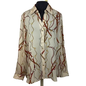 L'Agence 100% Seide Button Down Nina Bluse hellbraun gold Lasso Seil Kette Print Lux L - Bild 1 von 20