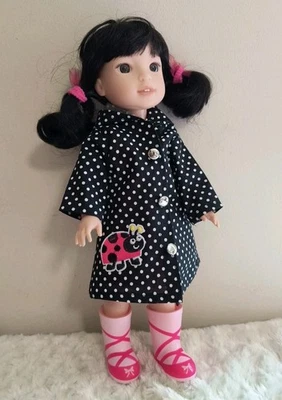 Black Polkadot Coat, Ladybug 🐞~handmade for Willa Emerson any WellieWisher 14" - Image 1 of 4