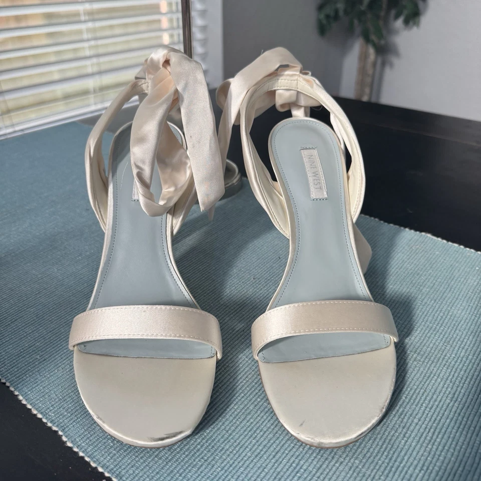 Nine West Kelsie Ivory ankle Tie Sandals Size 8.5 - Image 1 of 4