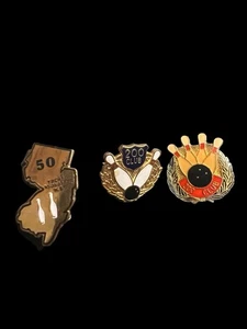 VTG Bowling Lapel Hat Pin Lot Of 3 Metal Enamel 200 Club Trenton Suburban - Picture 1 of 5
