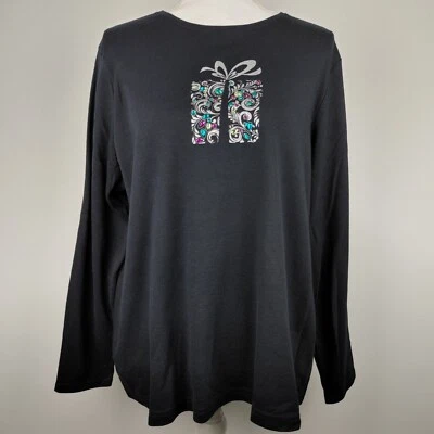 Camiseta de Natal manga comprida gola redonda P/O Croft Barrow 1X presente strass - Imagem 1 de 4