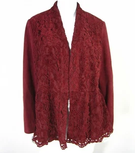 CHICO'S NWT LONG SLEEVE BLAZER OUTWEAR FAUX SUEDE SIZE 2 MAPLE RED LACE  - Picture 1 of 10