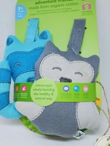 green sprouts teething Organic Cotton 2 pack blue racoon gray owl  infant baby - Picture 1 of 12