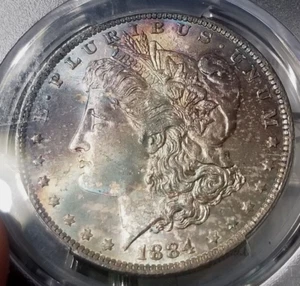 MS65 1884-O $1 Morgan Silver Dollar PCGS MONSTER Rainbow Toned 35th anniversary - Bild 1 von 6