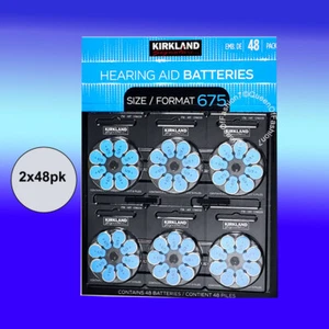 96 x Size 675 Kirkland Hearing Aid Battery Batteries Blue Tab Colour - Picture 1 of 1