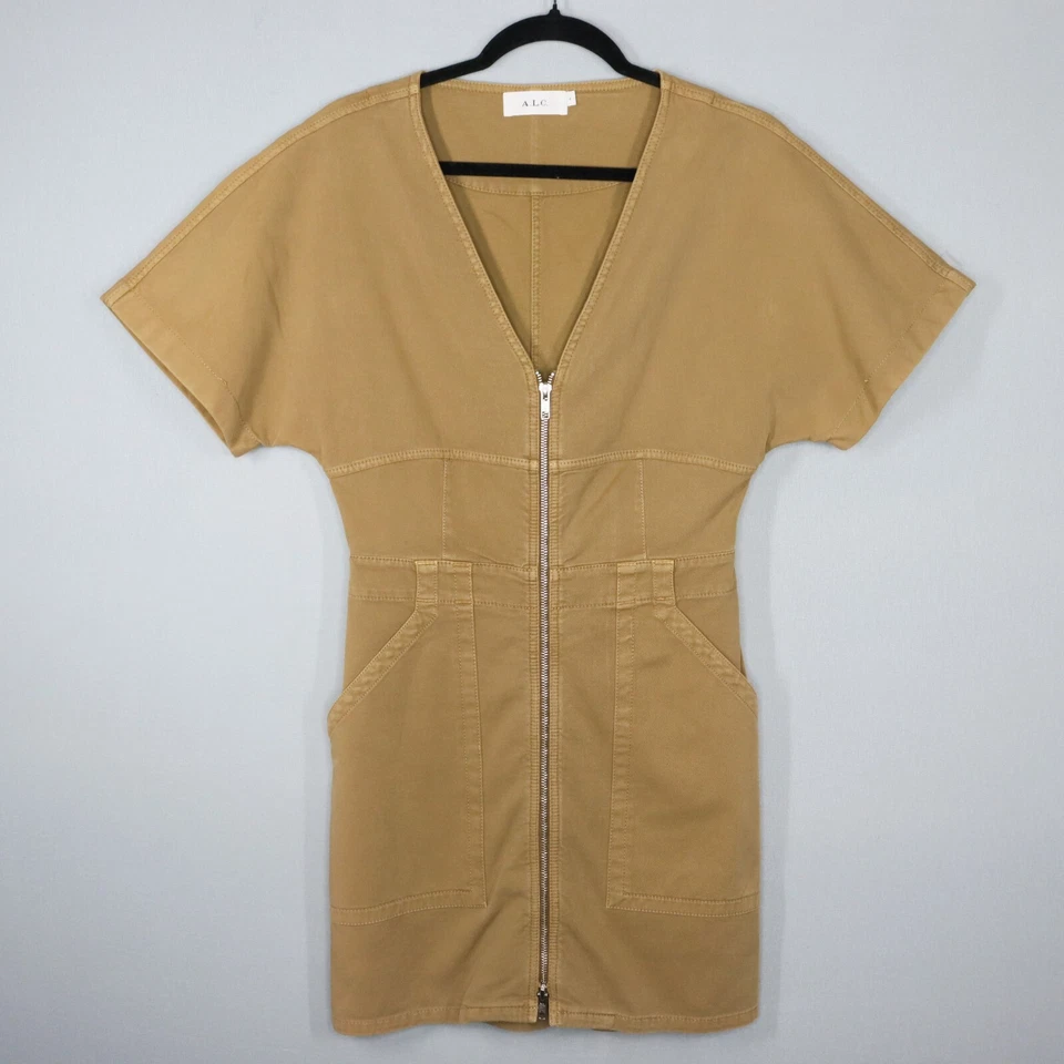 A.L.C. Mini Vestido Novak Utility Cremallera Desierto Mujer Talla 4 Bolsillos Delanteros Foto 1 de 4