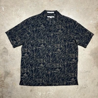 Vintage Perry Ellis Silk Camp Collar Black Floral button up shirt medium - Image 1 of 4