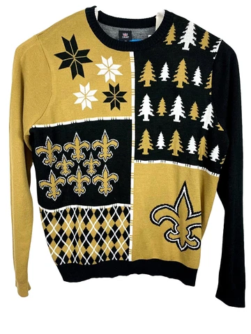 New Orleans Saints Black Gold Christmas 'Ugly' Sweater NFL Team Apparel Sz XXL Cover