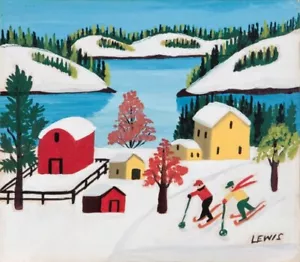 Skiers : Maud Lewis : Early 1900s : Art Print - Picture 1 of 2