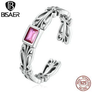 Bisaer Adjustable 925 Sterling Silver Vintage retro Opening Wedding Ring Women - Picture 1 of 12