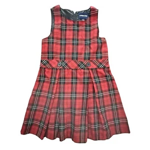Lands' End Girls Size 7 School Uniform Pleated Jumper Dress Red Black Plaid - Picture 1 of 4