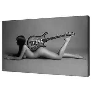 Bellissima donna nuda con chitarra elettrica design moderno stampa su tela - Foto 1 di 7