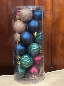1 Packung 24 kt Feiertag Weihnachtskugel Kunststoff Ornamente 1,5" blau türkis lila - Bild 1 von 7