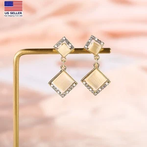 Gorgeous Women 925 Silver Earrings Elegant Crystal Opal Square Teardrop 1610 - Picture 1 of 3