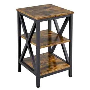 3 Tier Rustic End Table Industrial X Shape Small Wooden Side Table Living Room - Picture 1 of 12