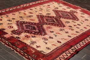 6'6''x9'4" Orange Hand Knotted Herizz 100% Wool Traditional Oriental Area Rug - Picture 1 of 6