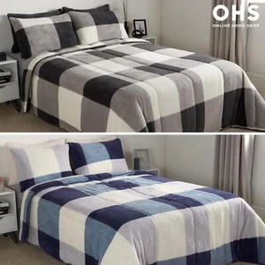 Check Coverless Duvet Pillowcase Bedding Set Teddy Fleece Gingham Quilt 10.5 TOG - Picture 1 of 9
