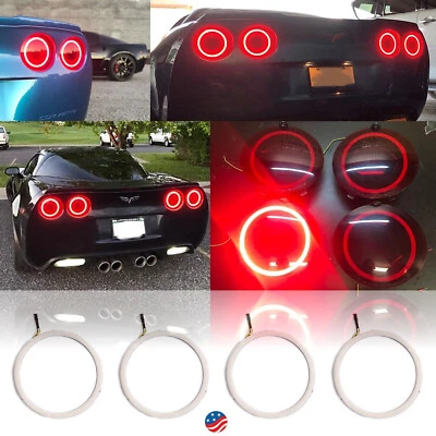 06-13 Chevy C6 Corvette LED HD Red Rear Tail Light Lamp 140mm Halo Ring Set of 4 - Image 1 of 4