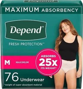 Depend Fresh Protection Adult Incontinence Underwear for Women 76 Count M - Picture 1 of 9