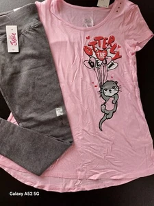 NWT Girls Justice Outfit Otter Flowy Top Size 8 / Leggings Size 7/8 (R4) - Picture 1 of 4