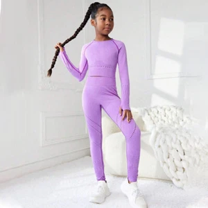 7-13Years Girls 2 Piece Butterluxe Athletic Outfits Kids Running Yoga Tracksuits - Picture 1 of 5