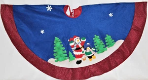 Gonna Albero di Natale Vintage Feltro 41" Applique Babbo Natale Pinguino Neve Blu Rosso - Foto 1 di 6
