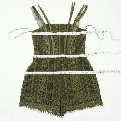 GUESS Womens Eliza Lace Overlay Trim Romper Olive Night Green $98 - Image 1 of 3