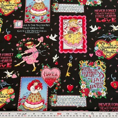 Vintage 2004 Mary Engelbreit Cranston Love Black Cotton by the HALF YARD 18x45 - Image 1 of 2