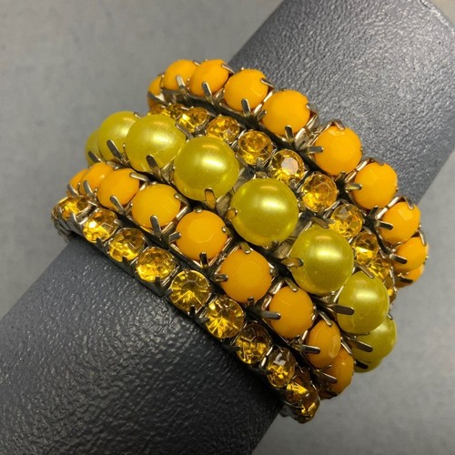 VALENTINO Set 5 Bracciali Elasticizzati Gialli Così come sono Perle Strass Argento Bling Glam Retrò