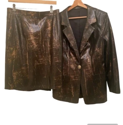 Women’s 10/12 Handmade Tailored Blazer Skirt Pant 3 Piece Suit Faux Snake Skin - Image 1 of 4