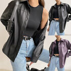 Cardigan Jacket Faux Leather Outwear Coat Women Lapel Soft Leather Classic Biker