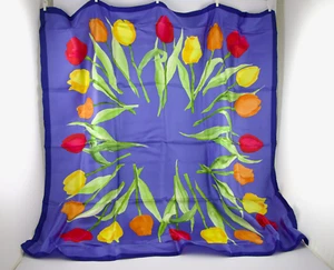 Stunning MFA Museum of Fine Arts Boston 100% Silk Tulip Scarf in Box 35" x 36" - Picture 1 of 8