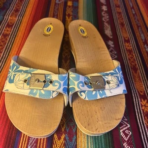 M Dr Scholls Wooden Clog Sandals Green Exercise Sandal Women 8M Floral - Picture 1 of 8
