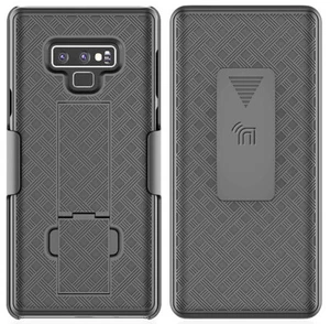 Black Ribbed Case Kickstand Cover + Belt Clip Holster for Samsung Galaxy Note 9 - Picture 1 of 8