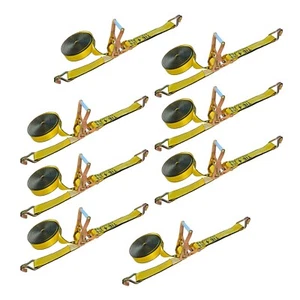 Paquete de 8 correas de amarre de trinquete de 2" x 30' EE. UU. con gancho de alambre J WLL 3333 LBS resistente - Imagen 1 de 7