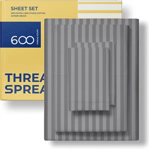 Luxury Egyptian Cotton Full Stripe Sheet Set, 600 Thread Count Extra Long Staple - Picture 1 of 7