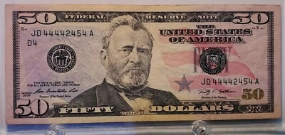 2009 $50 FRN Fancy Serial Number 6 Of A Kind Leading Quad 4 - Image 1 of 2