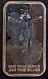 INRI Jesus On Cross Christ Religion Rare Bullion-999 Silver 1 Ounce Oz Art Bar - Picture 1 of 2