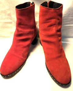 Top Shop Red Suede Studded Boots Block Heel Back Zipper Sz. 41 Miranda - Picture 1 of 14